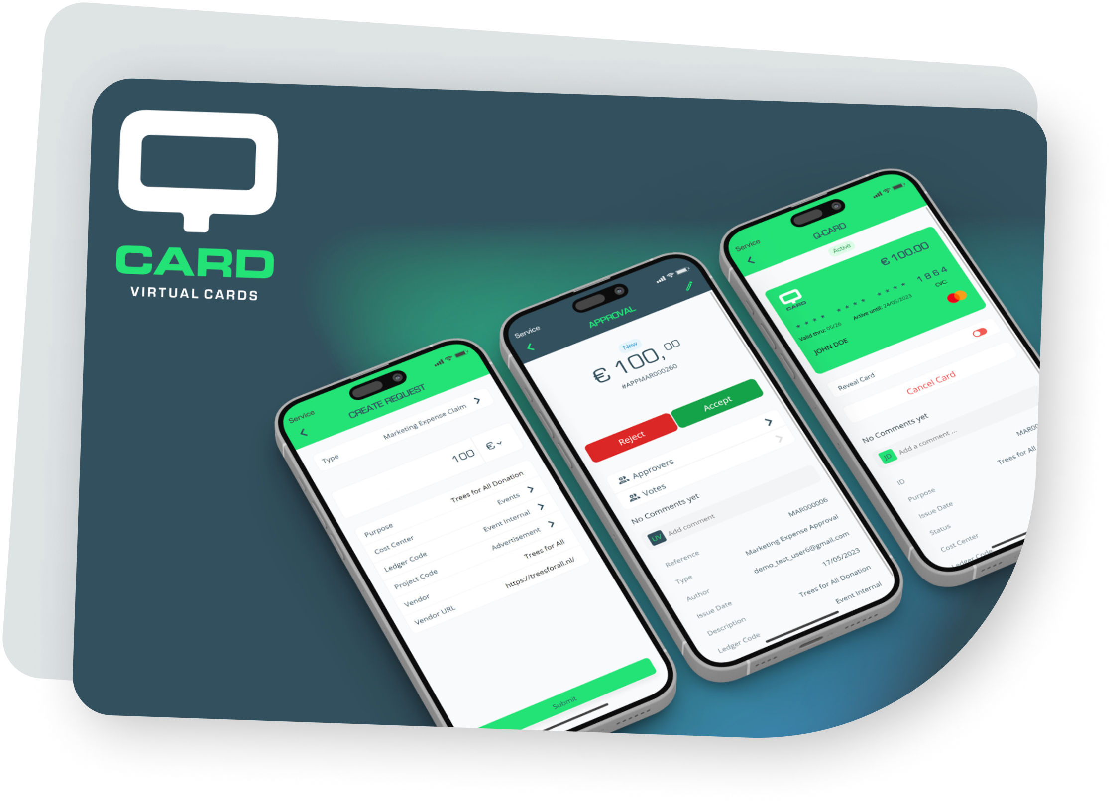 Q-Card virtual cards mobile app — digital expense management and automated payment approval solution.
